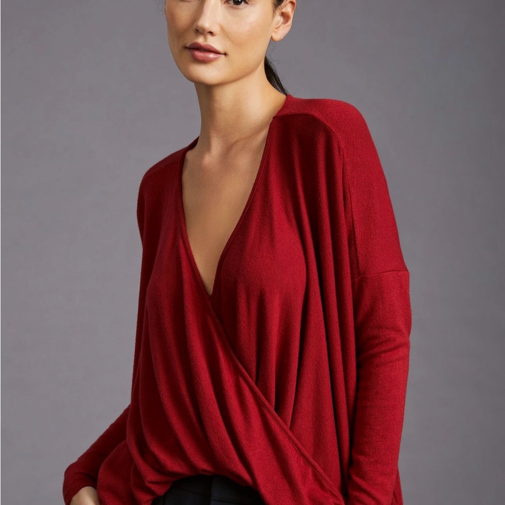 Anthropologie Red V-Neck Sweater